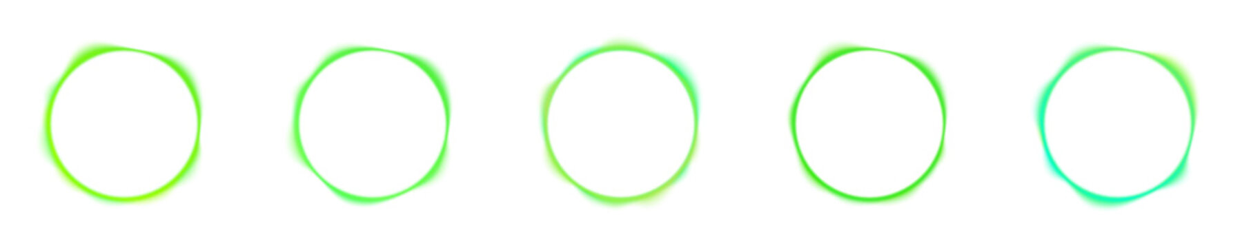 Glowing neon green circle badge with dynamic internal light pulse and soft mint gradient edges. Luminous rounded frame for futuristic cyber technology banner or digital audio logo design PNG.