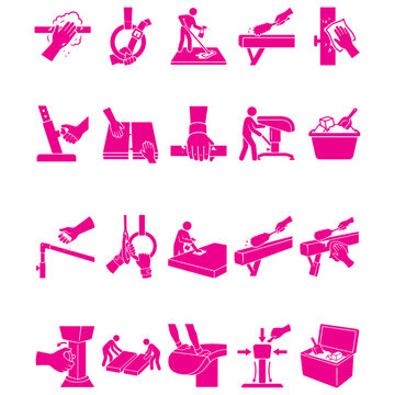 Gymnastics Equipment Maintenance and Arena Facility Setup Silhouette Set, Artistic Gymnastics Apparatus Preparation Process Pommel Horse Adjustment Rings Strap Tightening and Safety Mat Installation