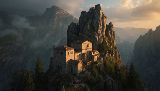Mountain Monastery on Rocky Cliff