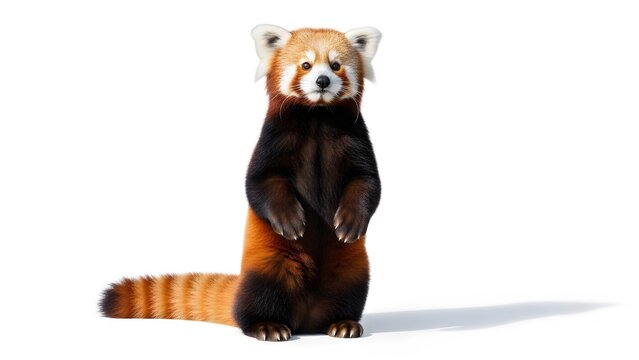 Red panda standing on hind legs with white background (740