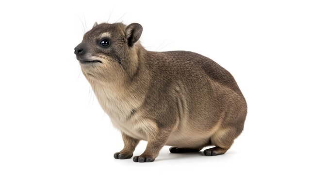 Rock Hyrax Animal Looking to the Side on White Background (912