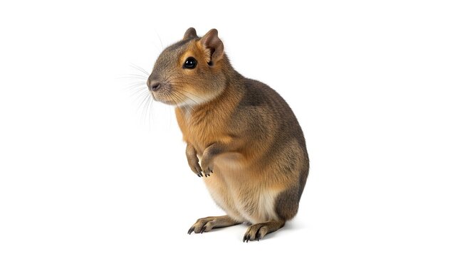 Small Patagonian Cavy Rodent Sitting on White Background with Paws Clasped (290