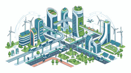 Obraz premium A futuristic cityscape with sleek skyscrapers green spaces and advanced transportation systems (38)