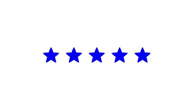 Five blue stars arranged in a horizontal row with the final star on the right side featuring a radiating light effect on a clean white background