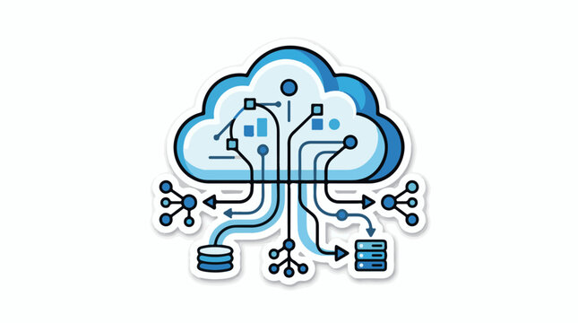 A blue cloud icon with various lines and symbols connected to it