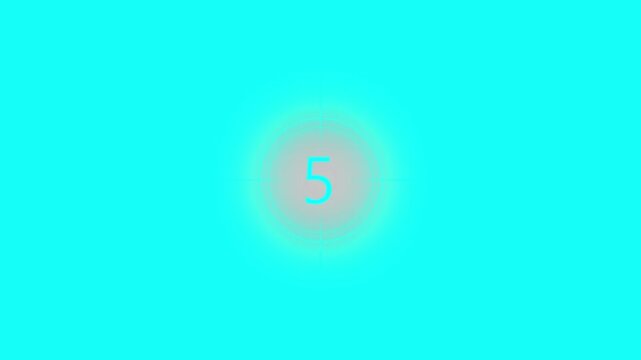 Digital countdown leader showing the number eight in a circular frame with a cyan beam sweep on a grey gradient background texture
