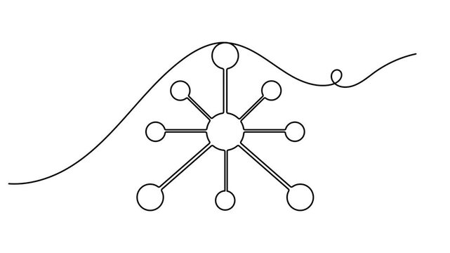 Modern network node icon sign continuous one line drawing on white background minimalist hub and spoke symbol 4k animation video