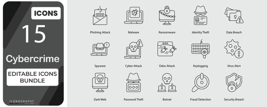 Cyber crime and Cybersecurity Threat Vector Icons Collection