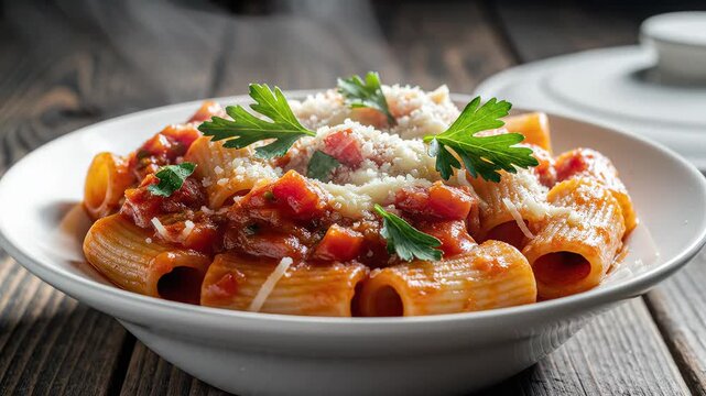 Pasta dish with tomato sauce and herbs