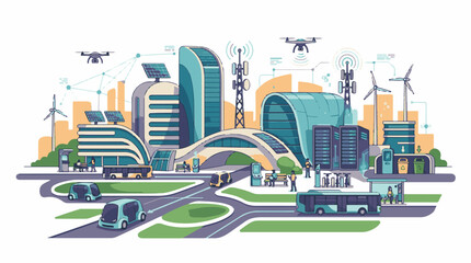 Fototapeta premium A futuristic cityscape with sleek skyscrapers and green spaces featuring advanced transportation systems