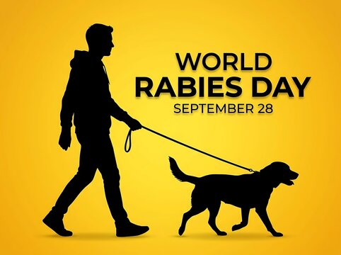 Silhouette of a person walking a dog on world rabies day celebration poster design