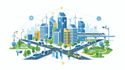Obraz premium A futuristic cityscape with sleek skyscrapers wind turbines and solar panels (1)