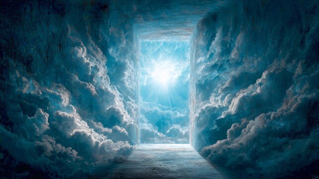 A Luminous Portal of Light and Clouds Opens Into Infinite Blue Sky