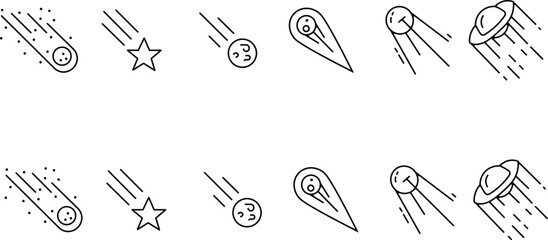 Line art illustration of various space objects comets shooting stars and rockets © Md