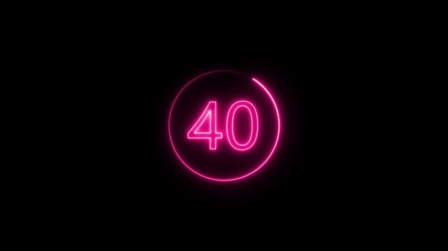 Glowing neon pink number forty three inside a circular frame isolated on a deep black background for digital countdown timer or interface display