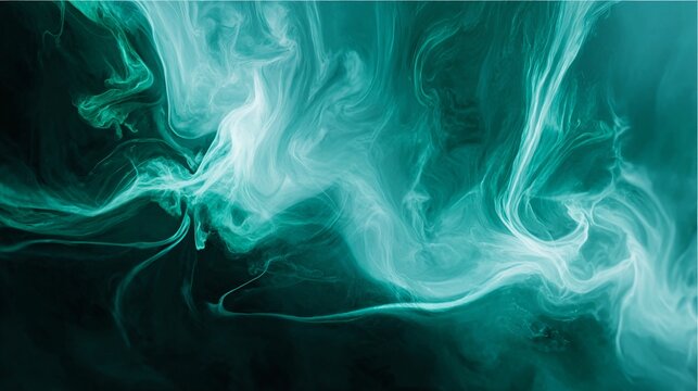 Abstract Fluid Motion of Ethereal Teal Smoke Swirling With Light