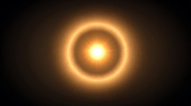 Brilliant golden light aura emanating from a bright sun at the center, creating a radiant circular halo effect against a dark background.
