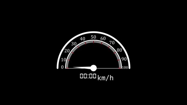 White speedometer gauge with a needle pointing to fifty on a black background for speed measurement and automotive dashboard interface