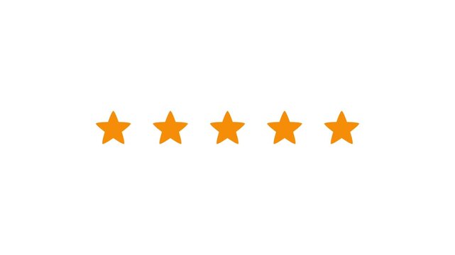 Five orange stars arranged in a horizontal line isolated on a solid white background for rating or ranking systems and user interface feedback