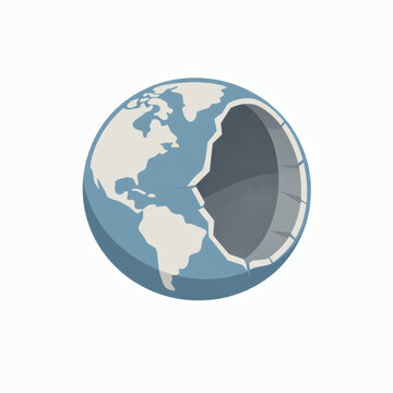 A Minimalist Illustration Of A Hollow Cracked Earth Globe With A Large Piece Missing Revealing A Dark Empty Interior On A Plain White Background