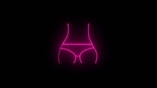 Pink  Neon Lingerie Outline Animation on Black Background Featuring Glowing Female Underwear Shape, Fashion Design and Modern Light Effects.