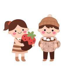 Naklejka premium children with choco milk and choco strawberry png