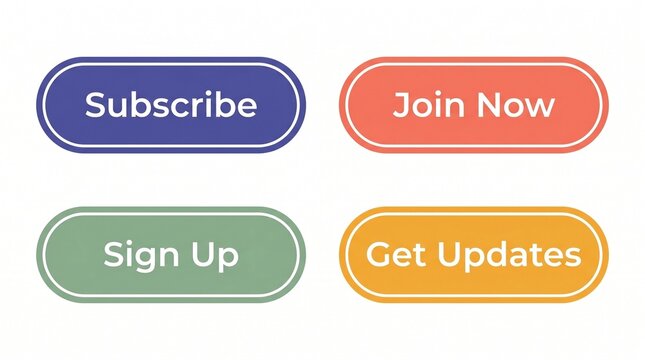 Set of Colorful Rounded Web Buttons for Email Newsletter Subscription and Digital Call to Action Elements
