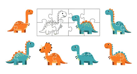 Colorful dinosaur jigsaw puzzle pieces for children learning © herdi