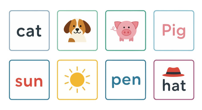 Educational word and picture matching flashcards for children