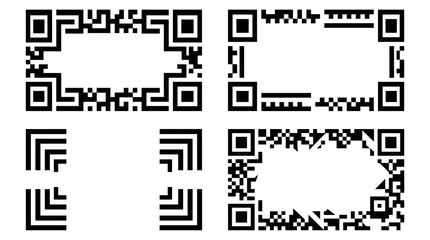 Fototapeta premium Essential Graphic Elements Diverse QR Code Frames and Corner Components for Modern Document Digitalization and Secure Data Encoding