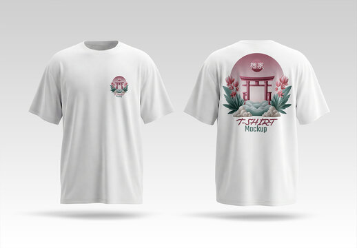 Front and Back Isolated White T-shirt Mockup on Clean Background