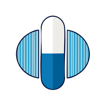 Blue and white pill capsule icon
