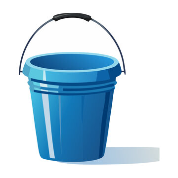 Blue Plastic Bucket with Handle Vector Illustration