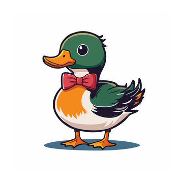 Cartoon Duck with Bow Tie Vector Illustration