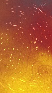 Vibrant abstract background with swirling lines and glowing particles in a warm gradient.