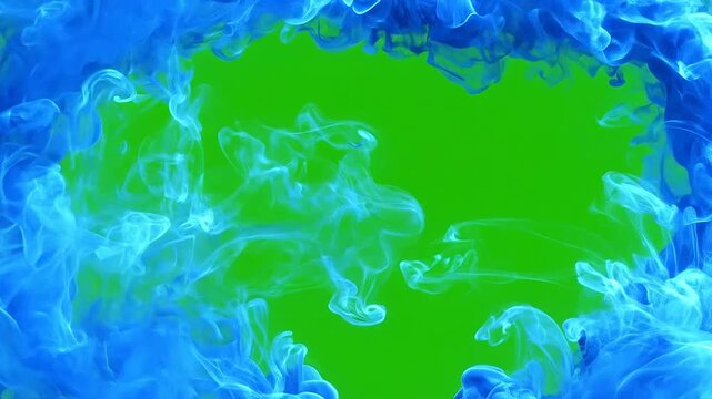 Blue ink swirls forming a frame on a green screen background