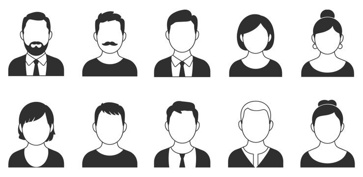 Generic Avatar Collection. A set of diverse, faceless user profile icons representing various individuals. user icon, profile picture, placeholder image, anonymity.
