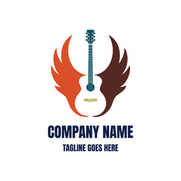 Acoustic Guitar Wing Logo Vector Template