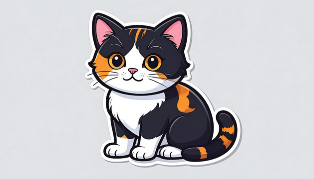 Cute Cartoon Calico Cat Portrait.