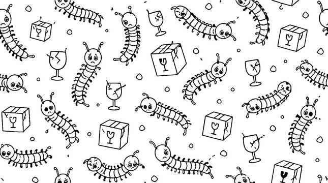 Whimsical caterpillar and trophy illustration pattern.