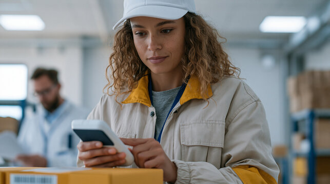 Blockchain supply chain verification specialist in hospital environment scanning pharmaceutical packaging QR codes at receiving dock, digital ledger confirmation displayed on