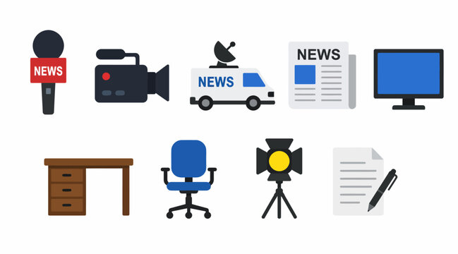 Collection of media and journalism icons and symbols.
