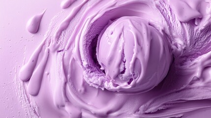 Obraz premium Ube Ice cream texture background,Popular Trendy sweet potato,superfood,tasty soft serve cones,plant based recipes,menu and banner,Healthy and wellness concept.
