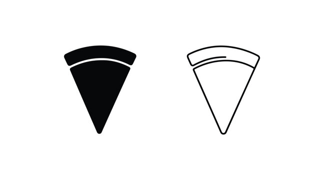 Minimalist pizza slice icon set, black silhouette and outline pizza vector symbols, simple food graphic elements for restaurant menu design