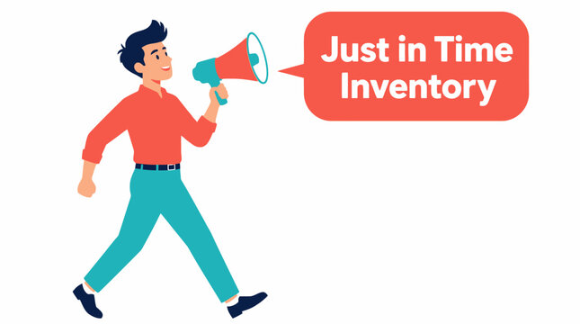 Man holding megaphone for just in time inventory announcement.