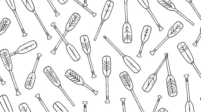 Collection of various wooden canoe paddles illustration.