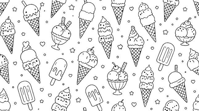 Whimsical ice cream and popsicle pattern design.