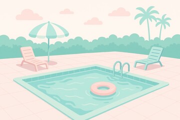 Fototapeta premium Retro poolside relaxation illustration.