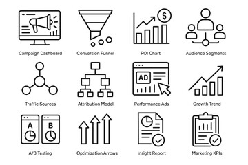 Fototapeta premium Marketing Analytics Icons. Marketing analytics intelligence. Line outline icon set of Marketing analytics