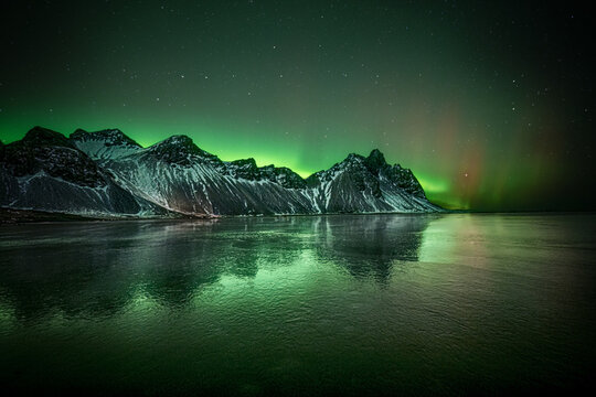 Northern Lights Over Vestrahorn Mountain, Iceland